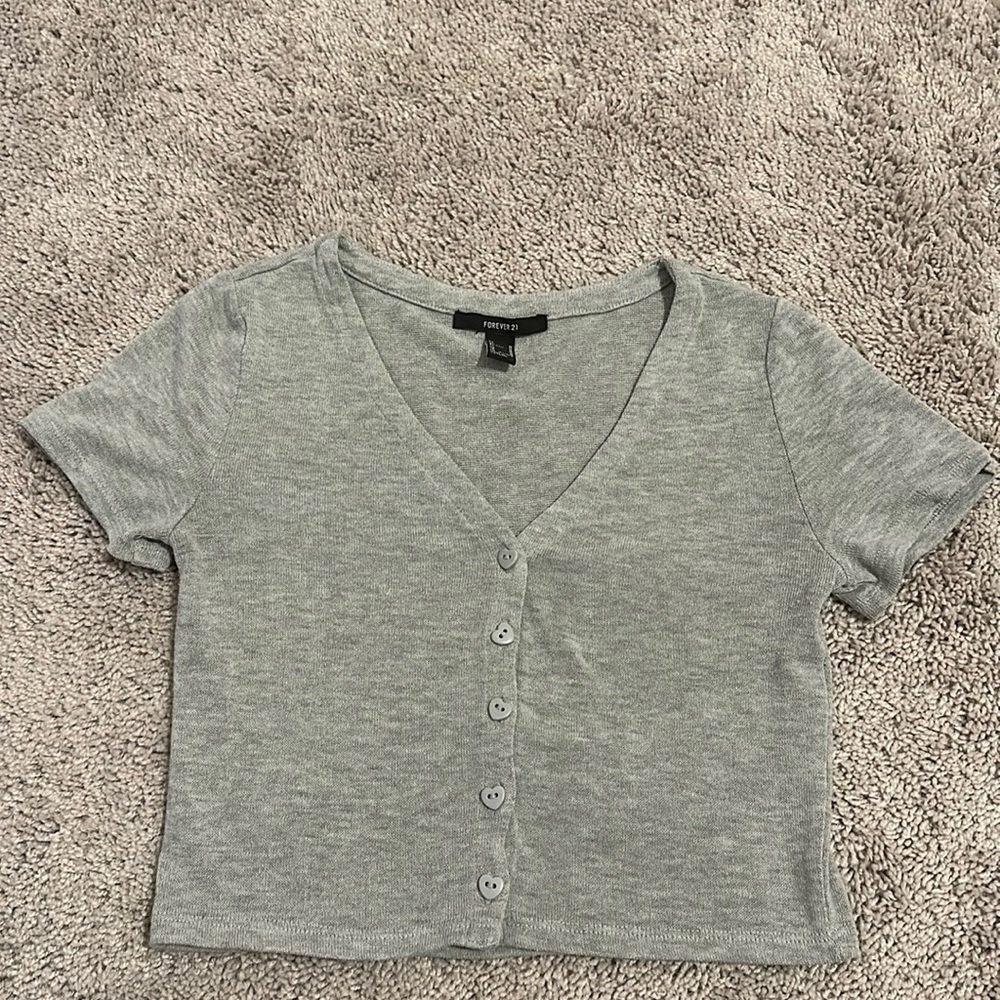 Grey crop top with heart button detailing